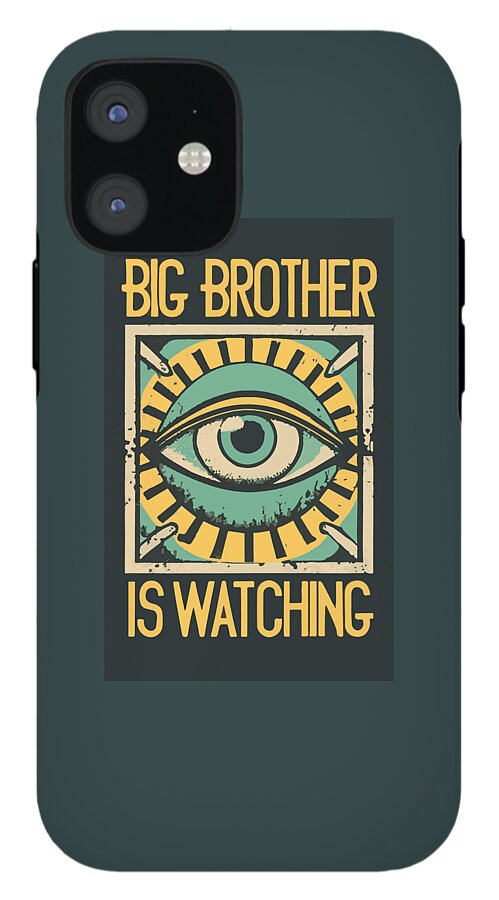 Teal phone case featuring an eye emblem and “Big Brother is Watching” headline