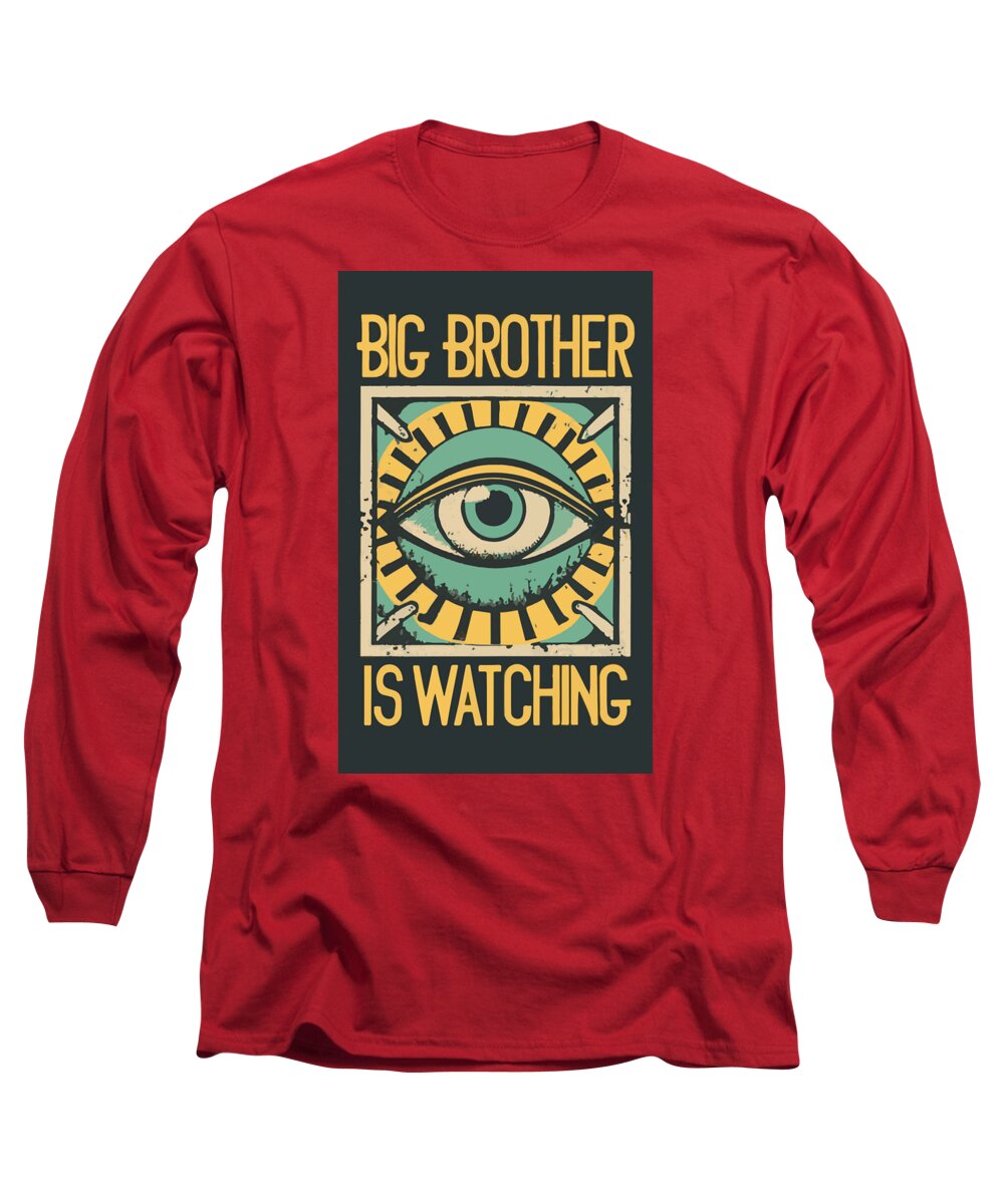 Red long-sleeve t-shirt with eye graphic and 'Big Brother is Watching' print