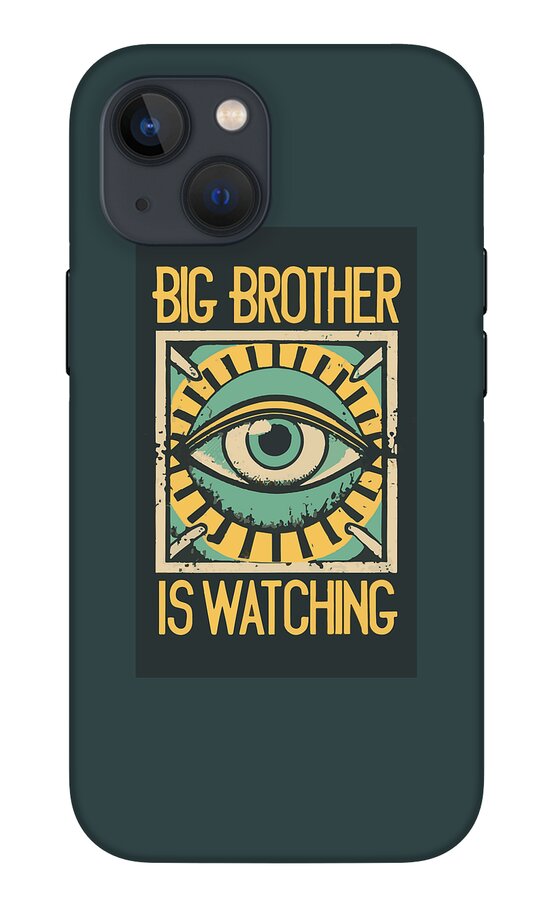 Teal phone case with central eye graphic and “Big Brother is Watching” text