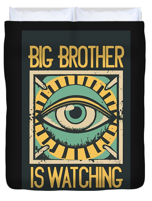Black duvet cover featuring an eye graphic with 'Big Brother is Watching' lettering
