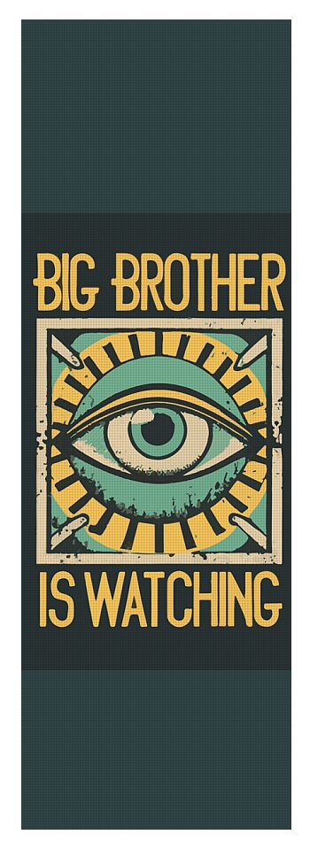 Yoga mat with dark teal cover featuring Big Brother eye graphic and slogan