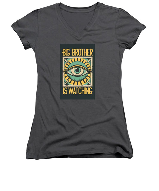 Charcoal women's V-neck T-shirt with centered eye graphic