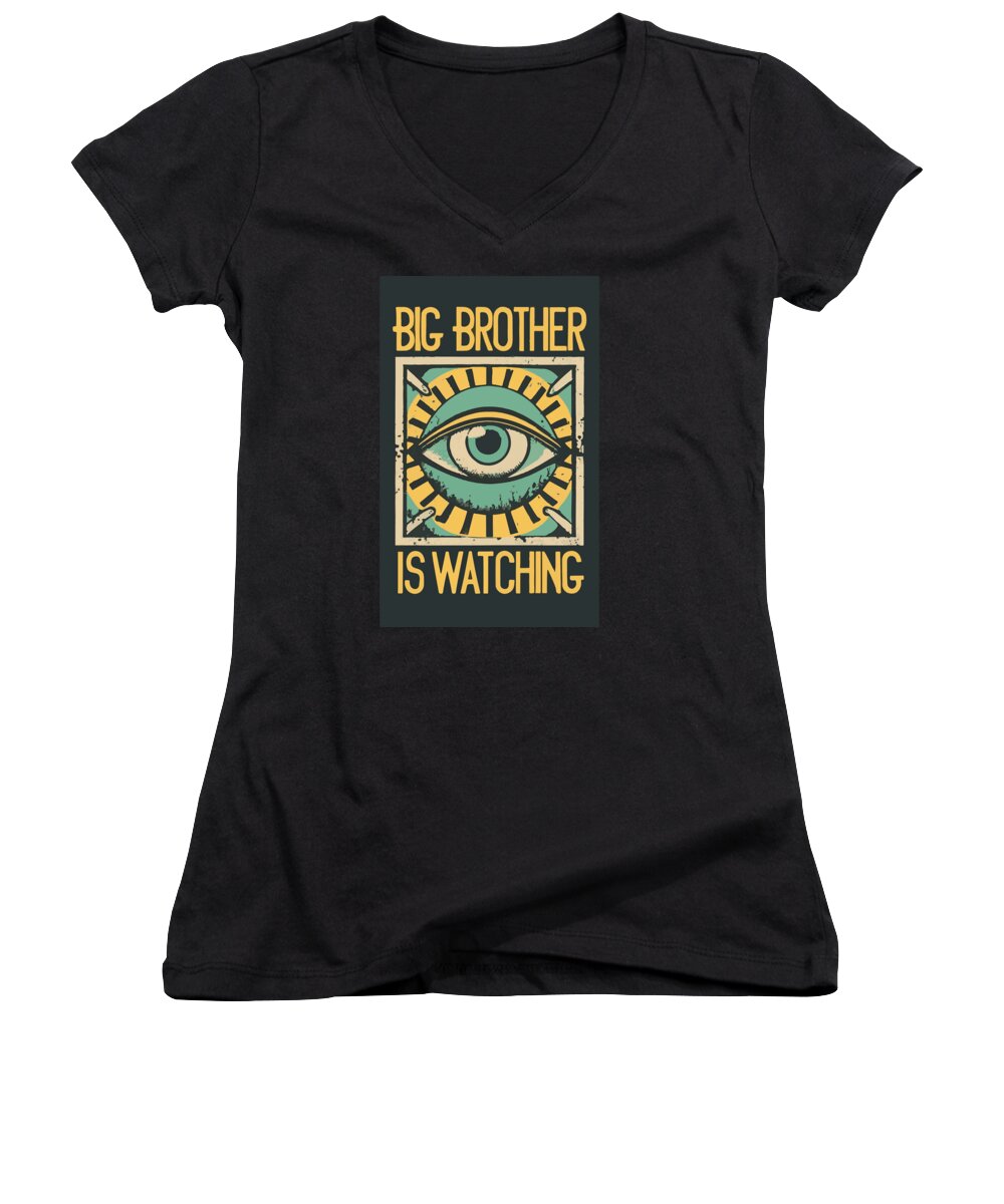 Black women's V-neck T-shirt with centered eye graphic