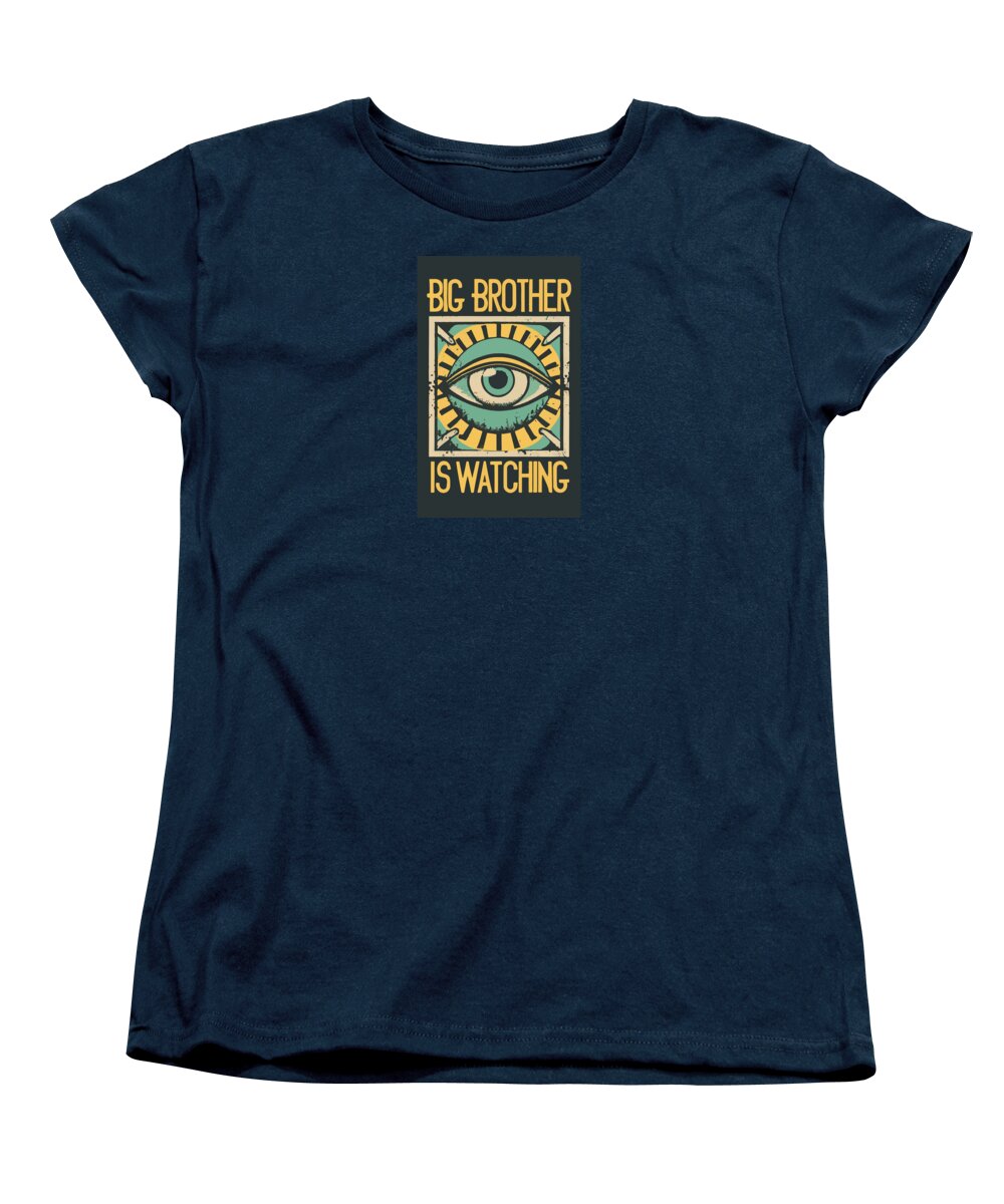 Women's navy t-shirt with front eye graphic and text print