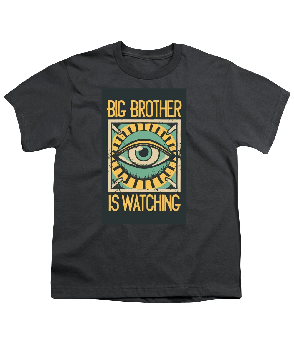 Youth t-shirt, charcoal gray, with front eye graphic and "Big Brother is Watching"