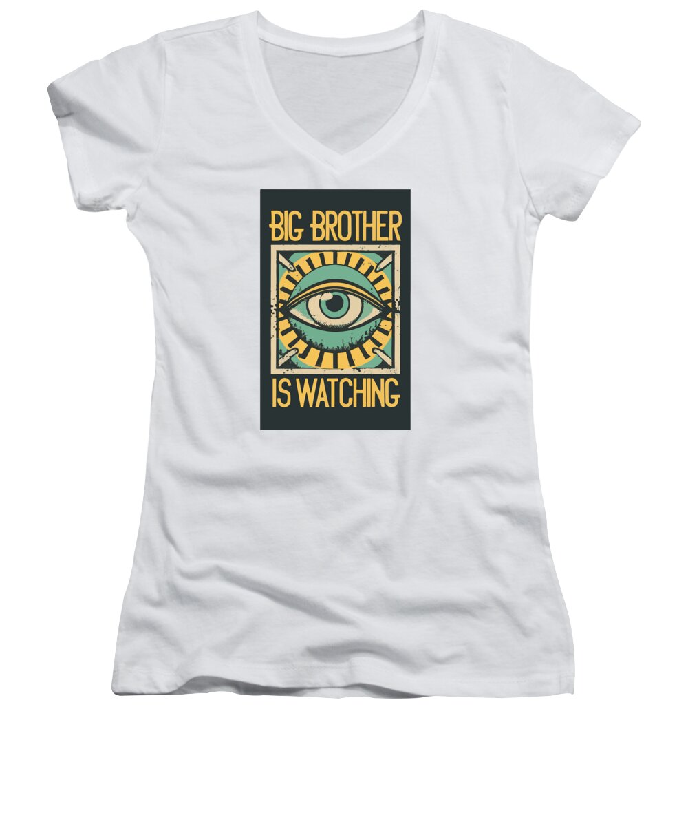 White women's V-neck T-shirt with centered eye graphic