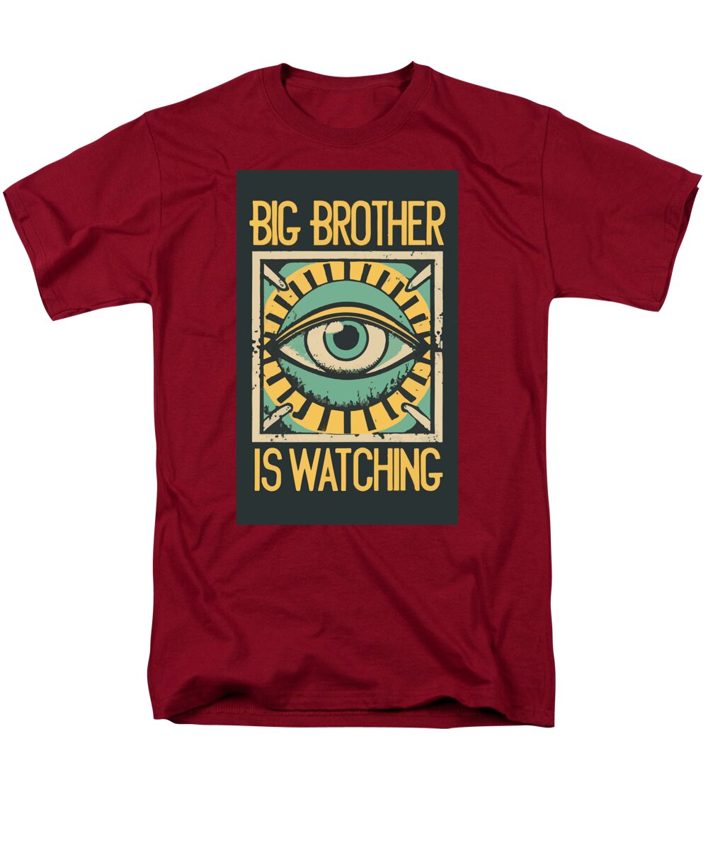Men's T-shirt in cardinal red with 'Big Brother is Watching' eye graphic