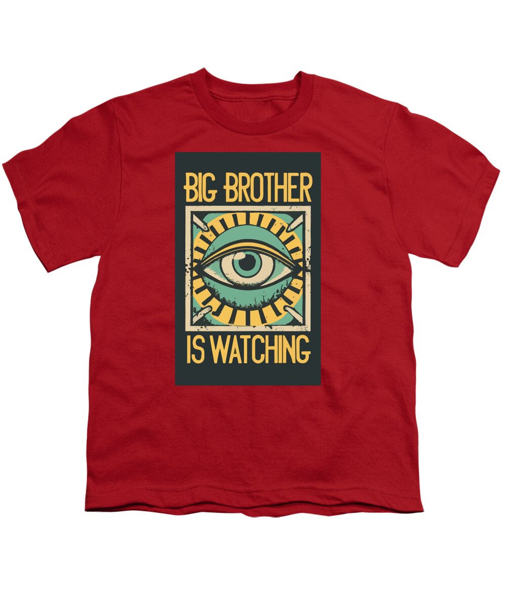 Red youth t-shirt with colorful watching eye front graphic