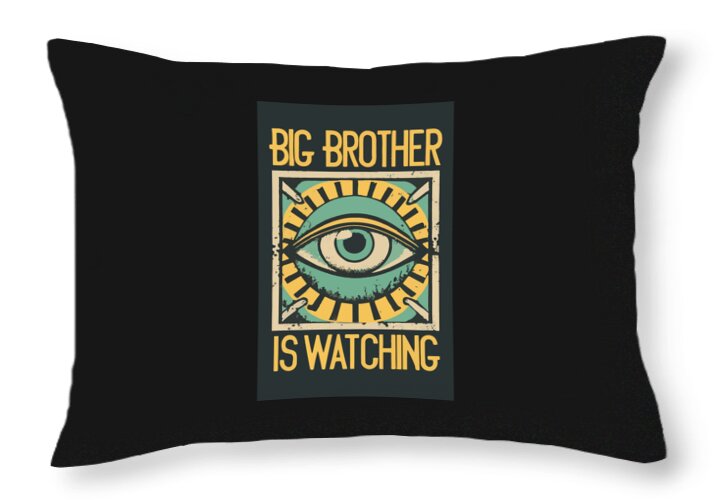 Black rectangular throw pillow featuring an eye emblem with “BIG BROTHER IS WATCHING”