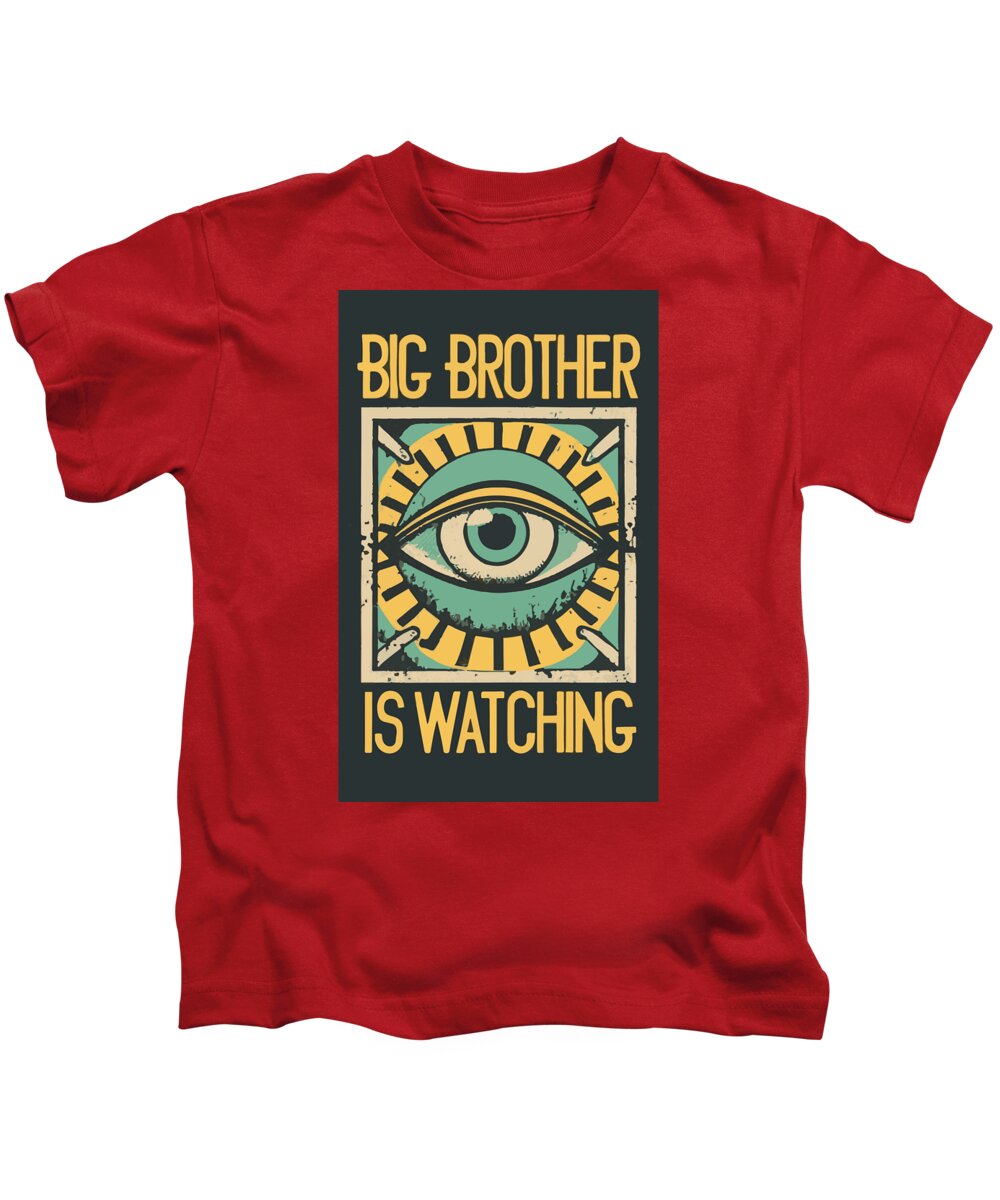 Red kids T-shirt with 'Big Brother is Watching' eye print