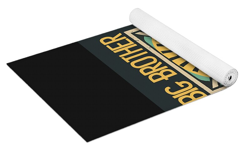 Yoga mat shown rolled with Big Brother is Watching eye design