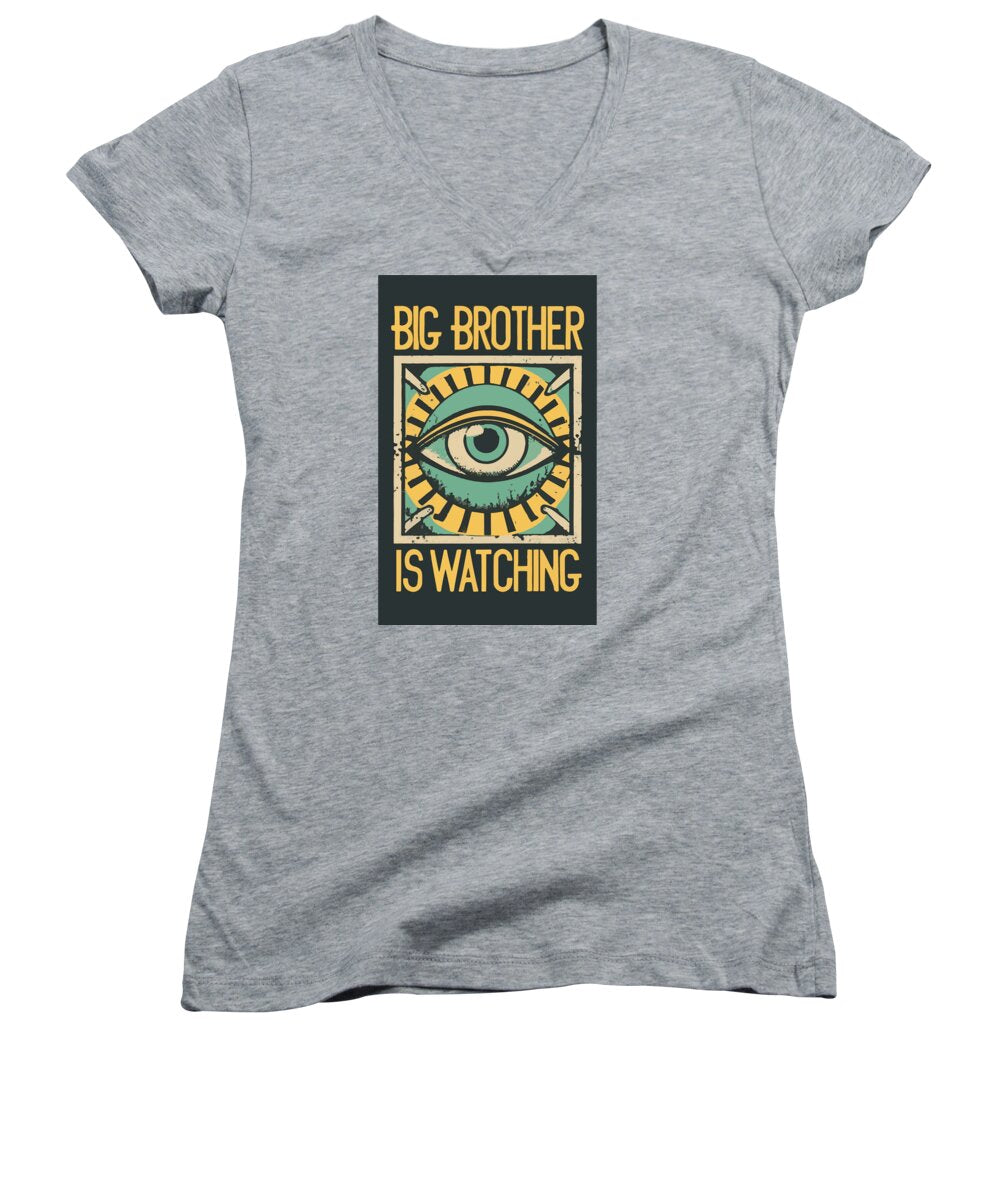 Heather gray women's V-neck T-shirt with centered eye graphic