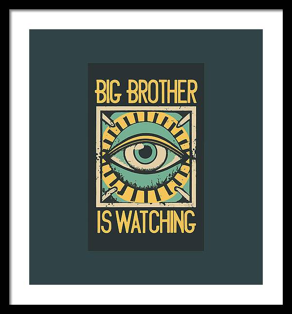 Framed print with black frame and dark mat, centered eye graphic and 'BIG BROTHER IS WATCHING'