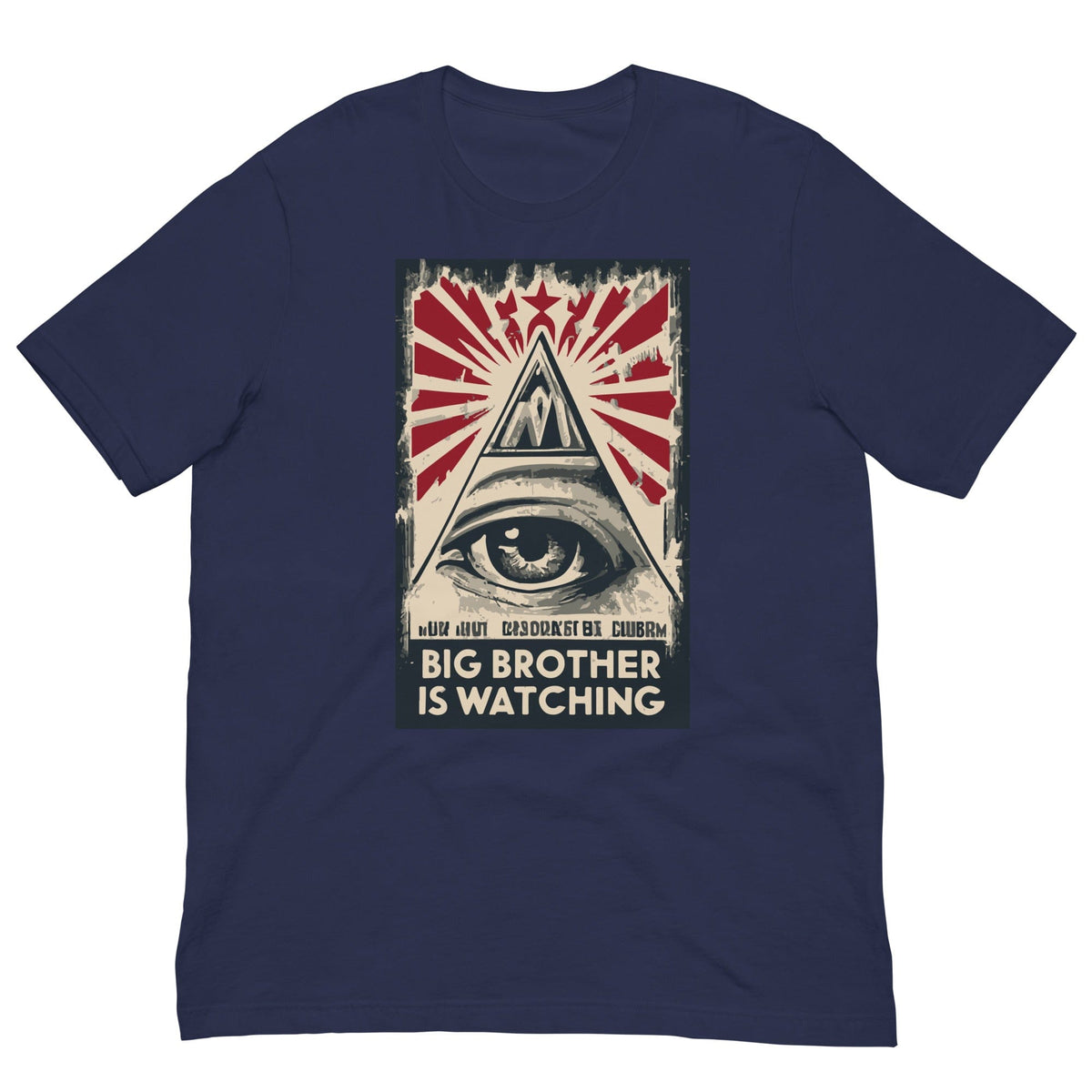 True royal blue T-shirt with centered eye-and-pyramid graphic in red and white.