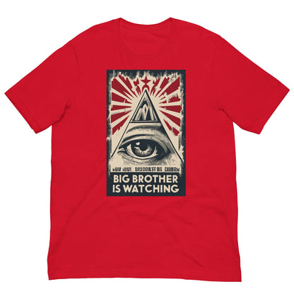 Red T-shirt with centered eye graphic and BIG BROTHER IS WATCHING lettering