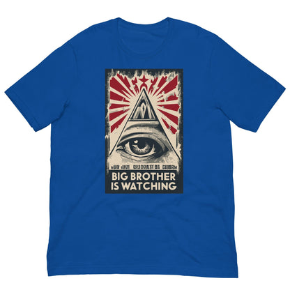 True royal blue graphic T-shirt with centered eye and BIG BROTHER IS WATCHING text