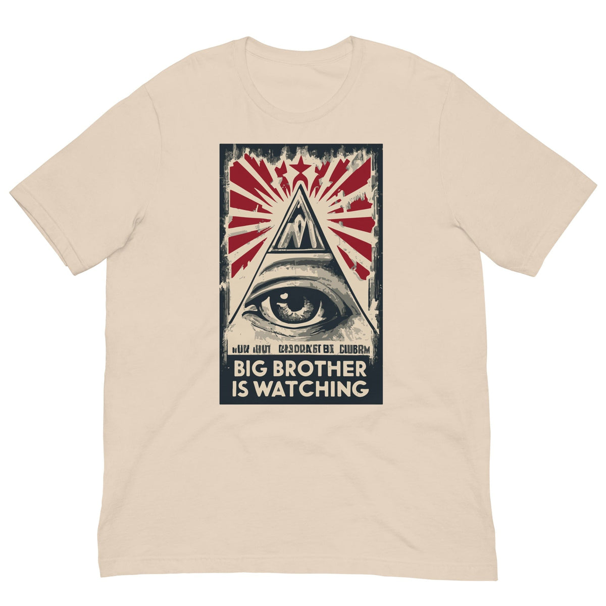 Soft cream graphic T-shirt with eye design and text BIG BROTHER IS WATCHING