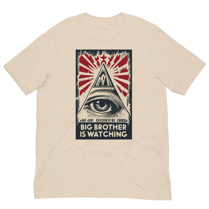 Soft cream graphic T-shirt with eye design and text BIG BROTHER IS WATCHING