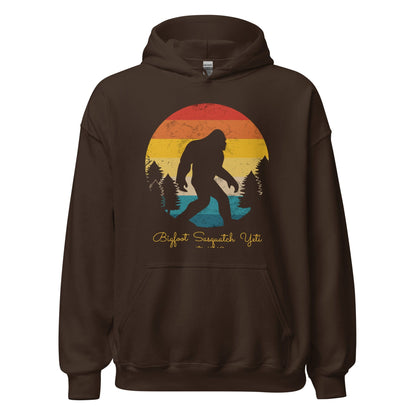 Dark brown pullover hoodie with Bigfoot graphic on front