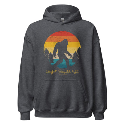 Dark heather gray pullover hoodie with Bigfoot graphic on front