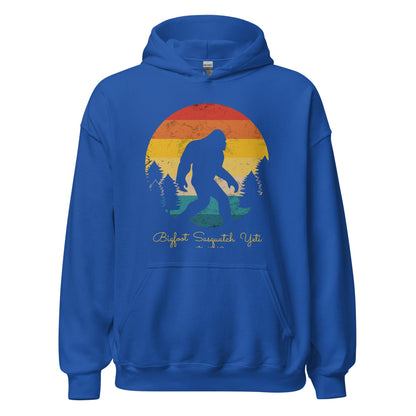 Royal blue pullover hoodie with Bigfoot graphic on front