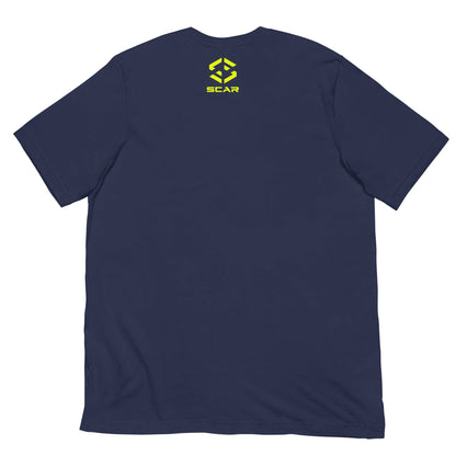 Navy crewneck T-shirt with small SCAR logo on chest