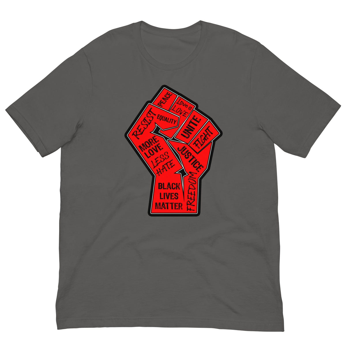 Graphic T-shirt, dark gray, front fist and text graphic