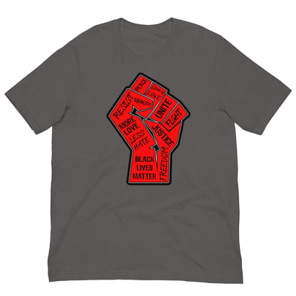 Graphic T-shirt, dark gray, front fist and text graphic