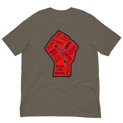 Graphic T-shirt, olive brown, front fist and text graphic
