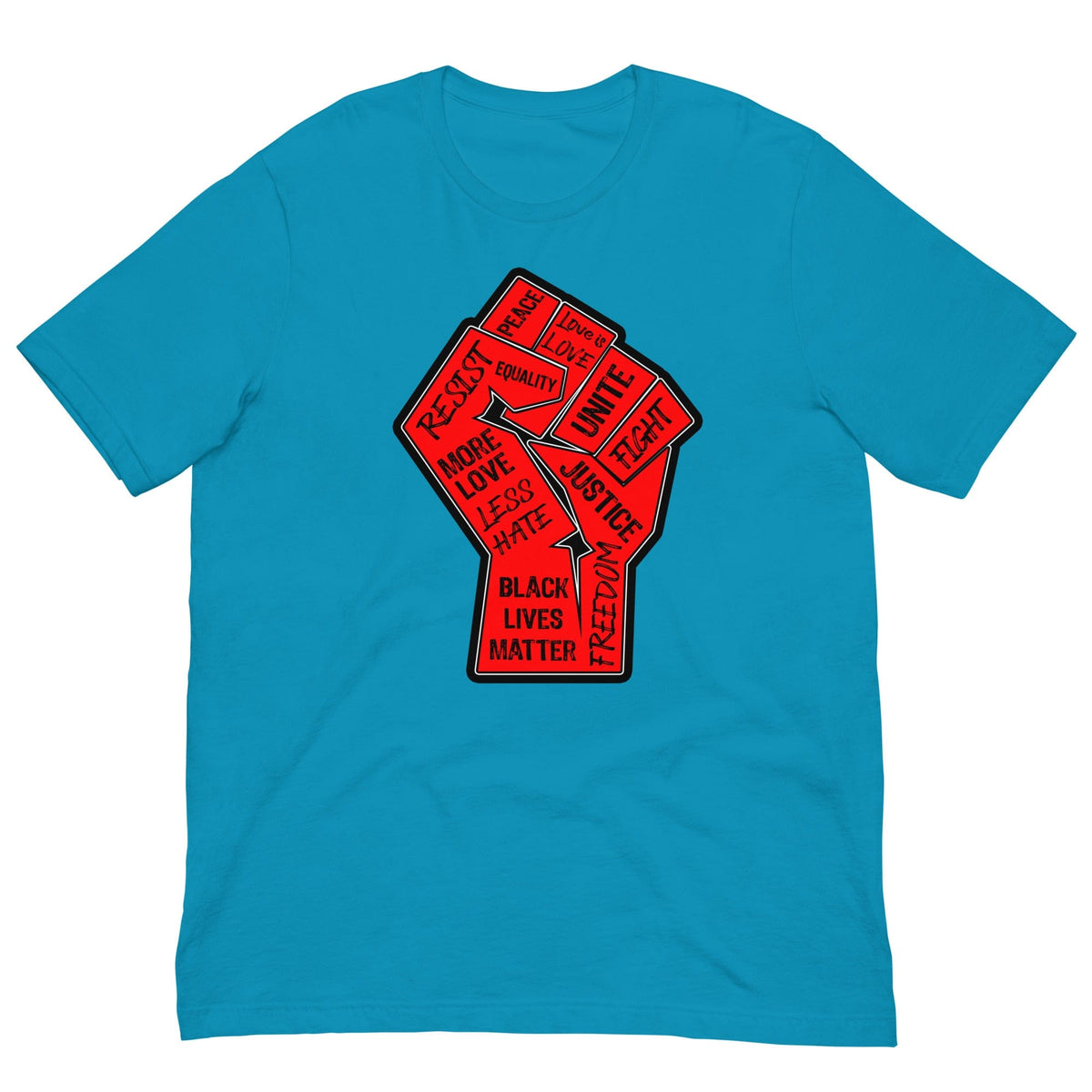 Graphic T-shirt, bright blue, front fist and text graphic