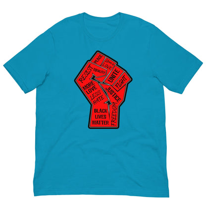 Graphic T-shirt, bright blue, front fist and text graphic