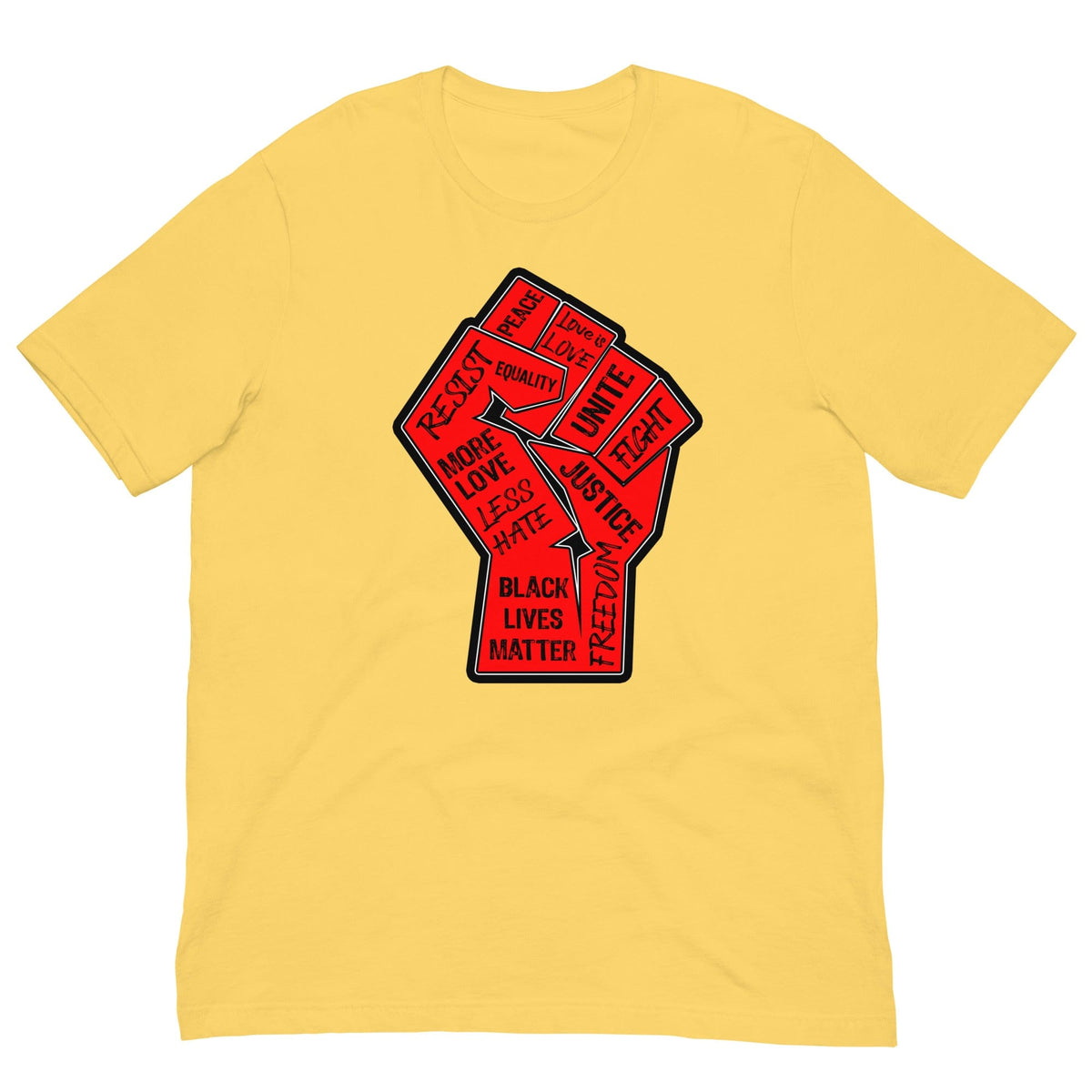 Graphic T-shirt, yellow, front fist and text graphic