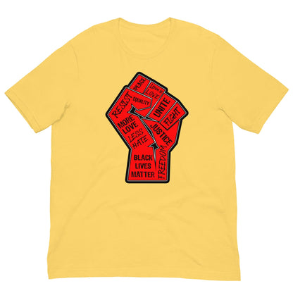 Graphic T-shirt, yellow, front fist and text graphic