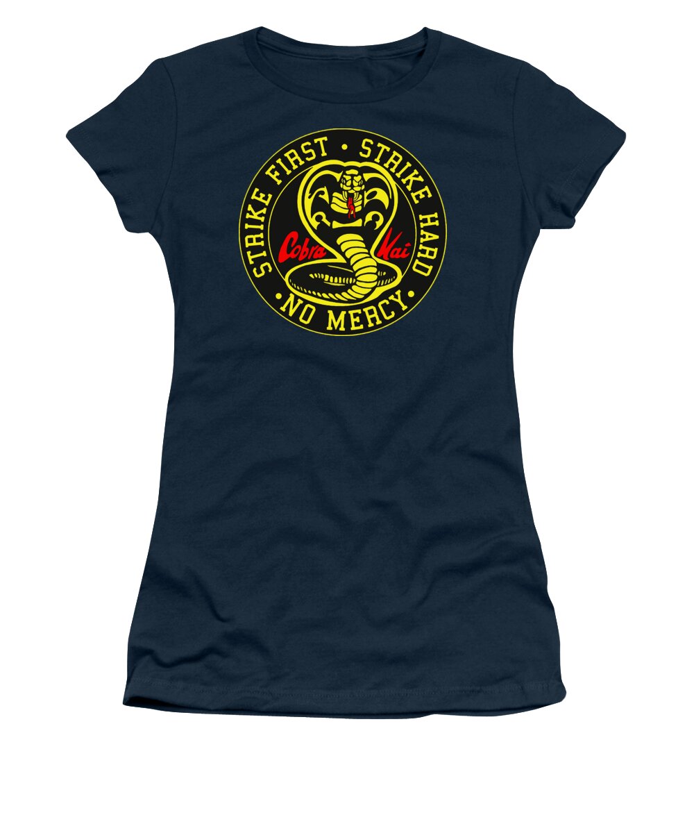 Women's navy T-shirt with Cobra Kai circular logo graphic on chest