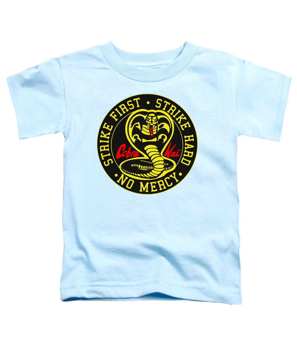 Toddler graphic t-shirt in light blue with Cobra Kai Strike First emblem at center