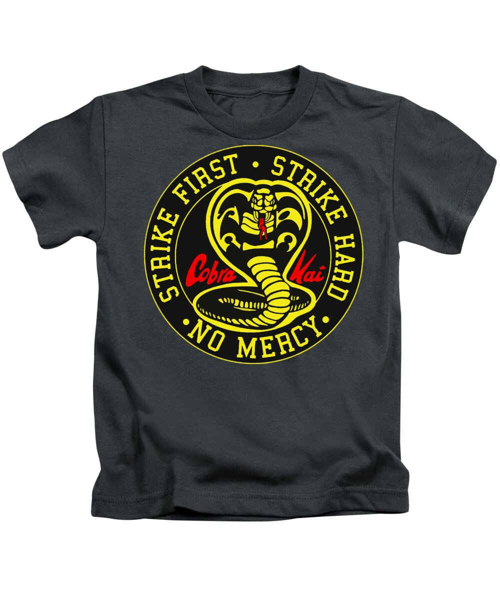 Kids charcoal gray T-shirt with Cobra karate logo graphic on the chest