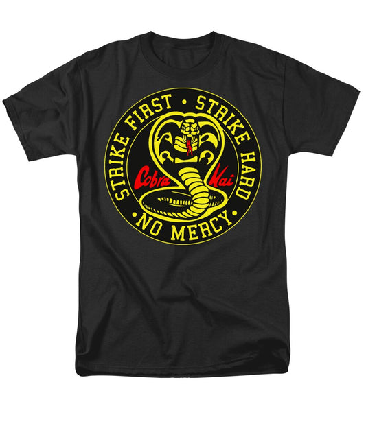 Black men's T-shirt with large circular Cobra Kai emblem graphic
