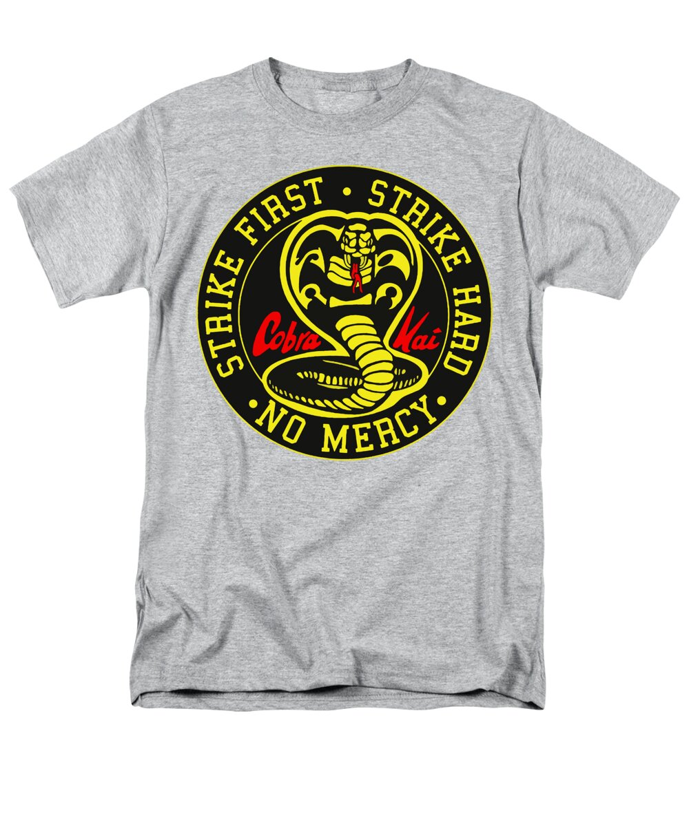 Gray men's T-shirt with large circular Cobra Kai emblem graphic