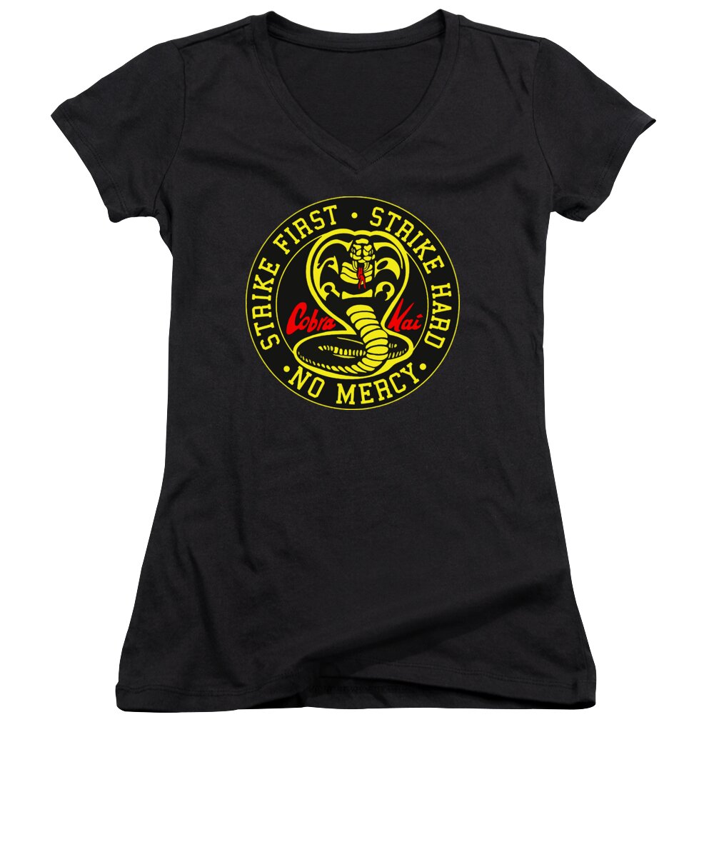 Women's v-neck T-shirt, black with circular logo graphic
