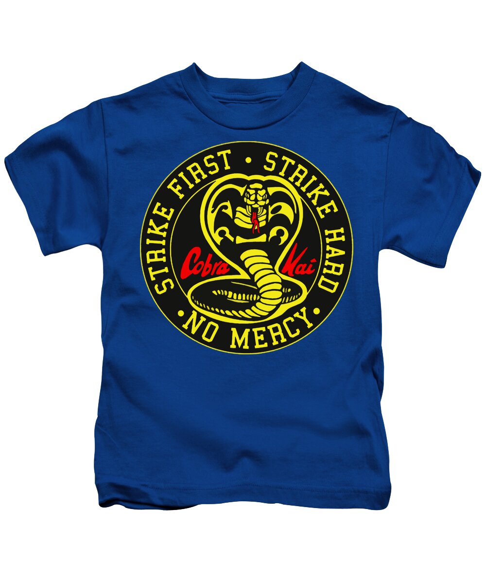 Kids blue T-shirt with Cobra Kai circular logo graphic