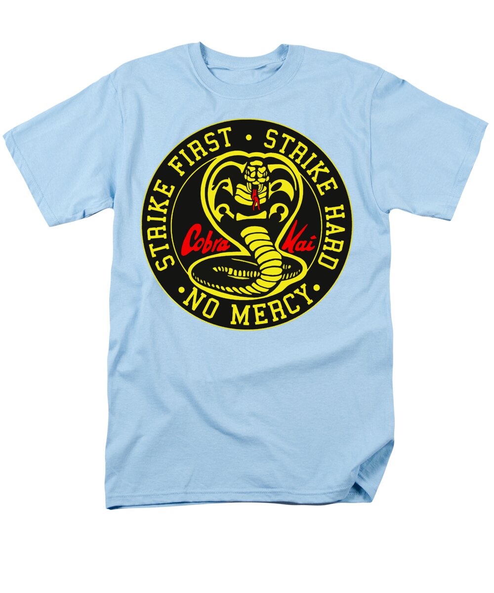 Men's light-blue T-shirt with circular Cobra Kai graphic at chest.