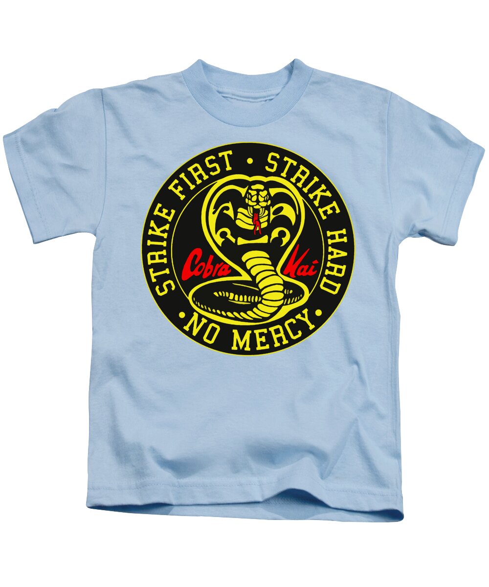 Kids light blue T-shirt with Cobra karate logo graphic on the chest