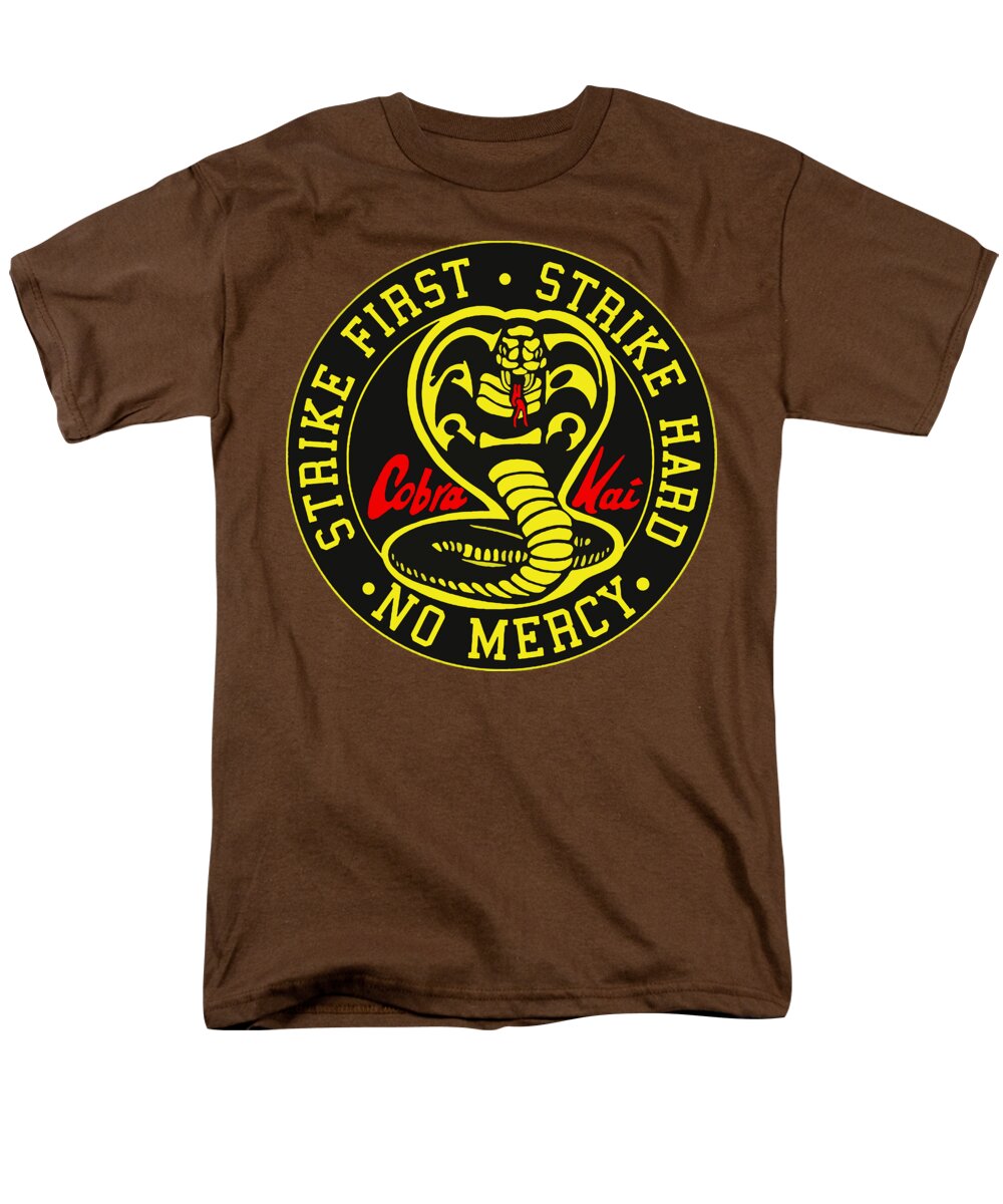 Brown men's T-shirt with large circular Cobra Kai emblem graphic