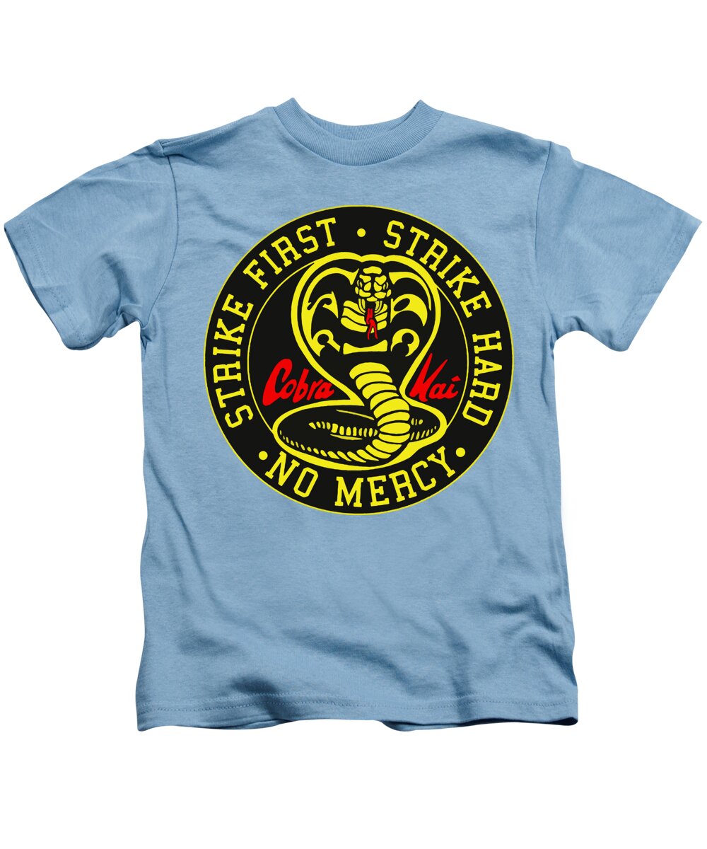 Kids light blue T-shirt with Cobra karate logo graphic on the chest