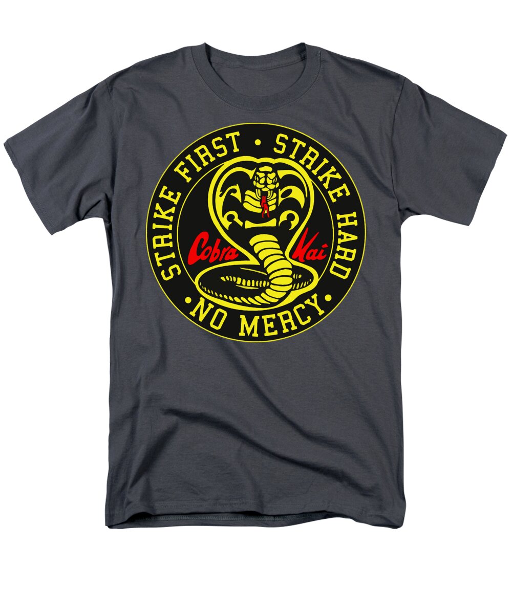 Charcoal gray men's T-shirt with large circular Cobra Kai emblem graphic