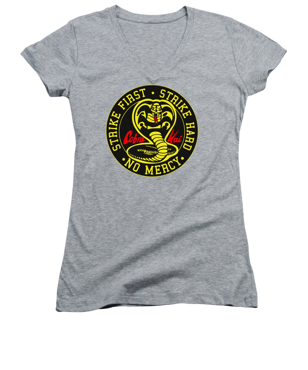 Women's v-neck T-shirt, heather gray with circular logo graphic
