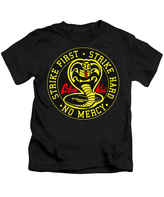 Kids black T-shirt with Cobra karate logo graphic on the chest