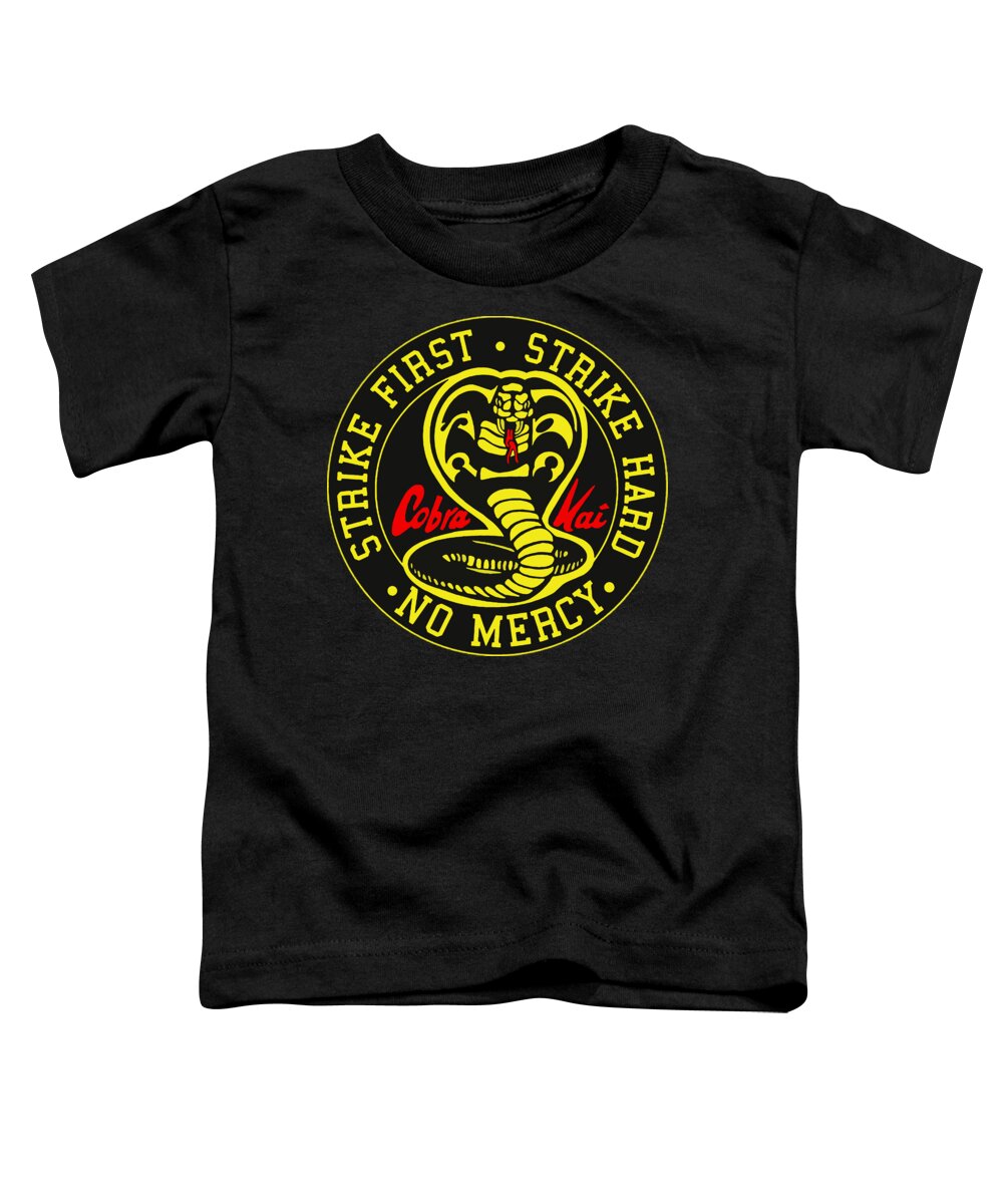Toddler graphic t-shirt in black with Cobra Kai Strike First emblem at center