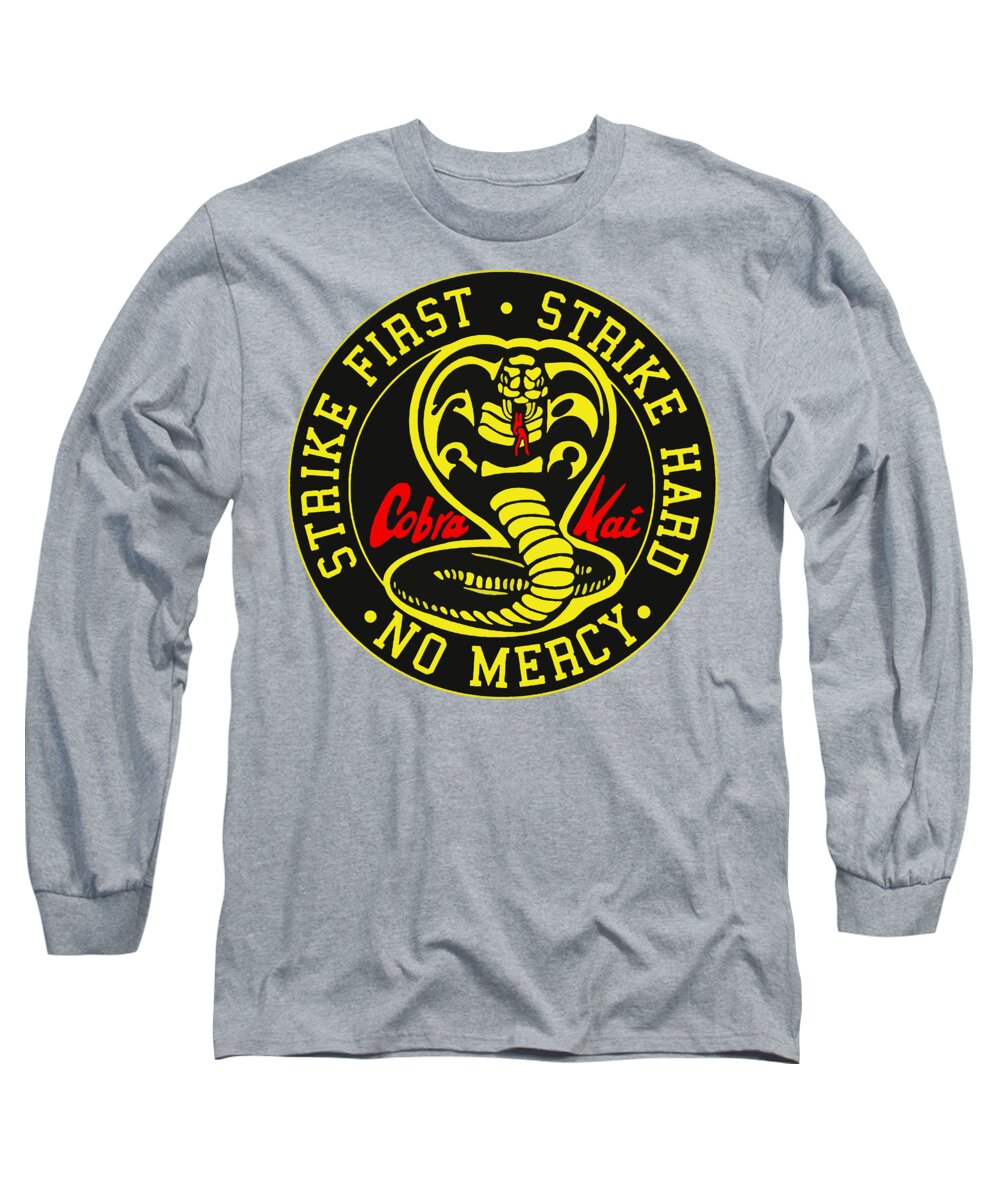 Heather gray long sleeve t-shirt with circular cobra logo graphic on front