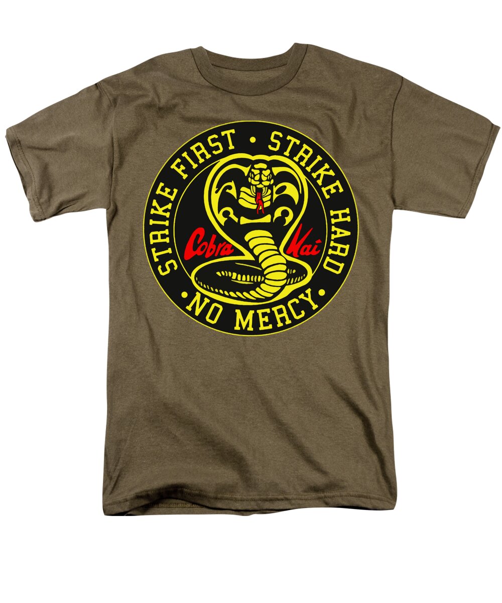 Men's olive-brown T-shirt with circular Cobra Kai graphic at chest.